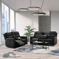 Manual Recliner Sofa Living Room Set Upholstered Faux Leather 3-seater and Loveseat Couch with Storage