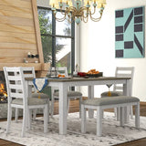 Dining Room Table Set with4Upholstered Chairs a Bench Brown Whitewash