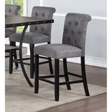 rectangular dining table, 6 high chairs, charcoal fabric cluster back tabletop chairs