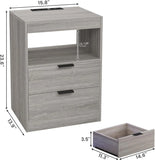 Led Nightstands Set Of 2, Grey Nightstand With Wireless Charging Station 2 Drawers, Modern Bedroom