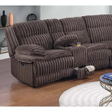 Chocolate Faux Fur U-Shaped Sectional Sofa with Console Cup Holder & Storage Drawer, Motion Reclining