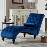 Button-Tufted Upholstered Chaise Lounge Chair with Pillow for Bedroom Living Room