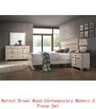 White Wash Finish 4-Piece King Bedroom Set - Bed, Dresser, Mirror, Nightstand