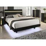 Modern Black 3pc Bedroom Set Queen Size Bed w LED 2x Nightstands