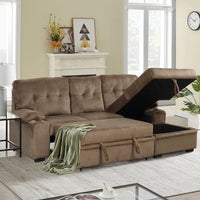 Upholstered Sofa Bed Sleeper Sectional Sofa with Storage Chaise and Cup Holder for Living Room Furniture Set