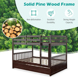 Full Bunk Bed with Trundle, Solid Wood Trundle Bed Frame w/Guardrails and Ladder, Convertible to 2 Beds