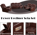 Power Recliner Sofa Set with LED, Leather Reclining Sofa Set, Living Room Furniture Set with USB