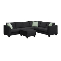 Couches Living Room Sets 7 Seats Modular Sectional Sofa w/ Ottoman L Shape Fabric Sofa Corner Couch Set
