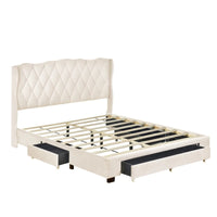 4-Pieces Bedroom Sets Queen Size Upholstered Bed with 3 Drawers,Mirrored Nightstands and Dresser