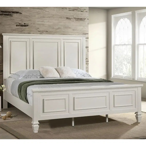 Cream White Beach King Wood Panel Bed Frame