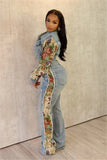 winter fashion print color matching denim jeans