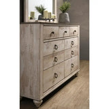 White Wash Finish 4-Piece King Bedroom Set - Bed, Dresser, Mirror, Nightstand