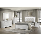 Modern 5 Piece Full Bedroom Set with LED Headboard, Upholstered, Wood Construction, White Finish, Perfect