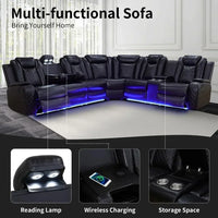 Power Recliner Sofa Sectional Couches with LED Light for Living Room,Leather Reclining