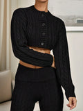Womens 2 Piece Outfits Long Sleeve Button Cropped Cardigan High Waist Flared Pants Knit Workout