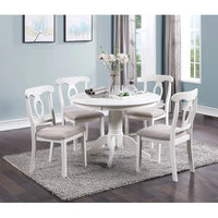 Dining Room 5pc Set Round Table 4x side Chairs Cushion Fabric Upholstery Seat Rubberwood Black Color Furniture