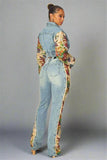 winter fashion print color matching denim jeans