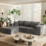 Sofa  L-Shape Chaise, Deep Seated Cloud Couch, Corduroy Grey Upholstery, Living Room/Bedroom