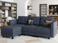 Modular Sectional Sofa w/ Reversible Chaise, L Shaped Sofa with Ottoman, 4 Seater Sectional Corner Couch