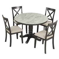 Table And 4 Chairs Set For 4 Persons Kitchen Living Room Black White Finish 5 Pieces