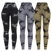 3 Piece Workout Leggings Sets for Women High Waisted Tie Dye Gym Scrunch Butt Lifting Seamless Yoga