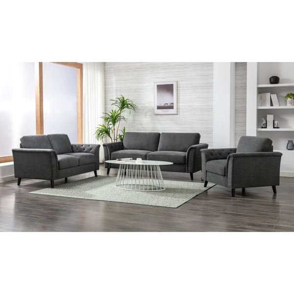 Dark Gray Linen Sofa Loveseat Chair Living Room Set