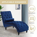 Button-Tufted Upholstered Chaise Lounge Chair with Pillow for Bedroom Living Room