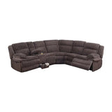 Chocolate Faux Fur U-Shaped Sectional Sofa with Console Cup Holder & Storage Drawer, Motion Reclining