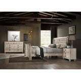 King Sleigh Bed Bedroom Set with White Wash Finish, Dresser, Mirror, 2 Night