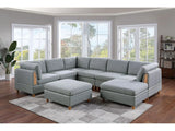 Living Room Furniture 8pc Sectional Sofa Set Light Grey Dorris Fabric Couch 3x Wedges 3x Armless