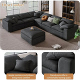 Sofa Couch Set, Modern Convertible U Shaped Sectional Couch Large 7 Seater Chenille Corner Sofa with Ottoman