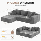 Sofa  L-Shape Chaise, Deep Seated Cloud Couch, Corduroy Grey Upholstery, Living Room/Bedroom