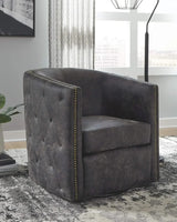 Ashley Brentlow Tufted Barrel Accent Swivel Chair, Distressed Black