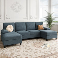 Living Room, U Shaped Sofa Couch with Double Chaise, 4-Seat Living Room Furniture Sets