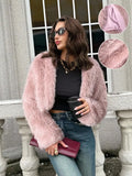 Fall/Winter Women's Fashionable Elegant Minimalist Burgundy Long Sleeve Short Faux Fur Coat, New Arrival