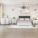 4-Pieces Bedroom Sets Queen Size Upholstered Bed with LED Lights, Mirrored Nightstands and Dresser