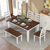 Dining Room Table Set with4Upholstered Chairs a Bench Brown Whitewash