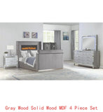 Modern 4-Piece King Bedroom Set with Fireplace Headboard and TV Stand Footboard