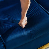 Chesterfield Sofa Set, Tufted 3 Seat Couch with Gold Stainless for Living Room, Navy Blue Fabric