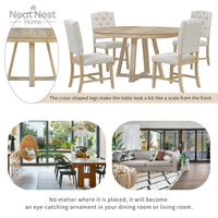 Dining Set, Round Table with a 16"W Leaf and 4 Upholstered Chairs for Dining Room and Living Room