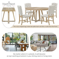 Dining Set, Round Table with a 16"W Leaf and 4 Upholstered Chairs for Dining Room and Living Room