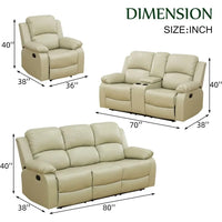 Leather Recliner Sofa Set, Leather Reclining Sofa Set for Living Room Furniture Sets,Beige Recliner Couch Set