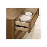 Rubberwood 6-Piece Bedroom Set with Textured Polyester Upholstered Queen Bed, Dresser, Mirror, Nightstand