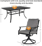 Dining Set for 6, E-Coated Patio Swivel Dining Set with Olefin Cushions,Rectangular Faux Woodgrain Table