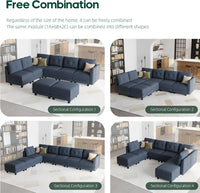 Modular Sectional Sofa w/ Reversible Chaise, L Shaped Sofa with Ottoman, 4 Seater Sectional Corner Couch