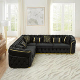 110.5" Luxury Velvet L-Shaped Chesterfield Sofa with Gold Stainless Steel Accents