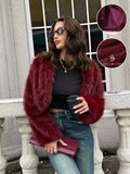 Fall/Winter Women's Fashionable Elegant Minimalist Burgundy Long Sleeve Short Faux Fur Coat, New Arrival