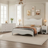 Style Bedroom Sets, Queen Size Platform Bed Storage Nightstand and Dresser with Metal Handle, White