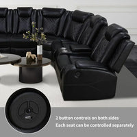 Power Recliner Sofa Sectional Couches with LED Light for Living Room,Leather Reclining