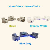 Beige Leather Reclining Sofa and Loveseat Set with Drop-Down Table for Living Room